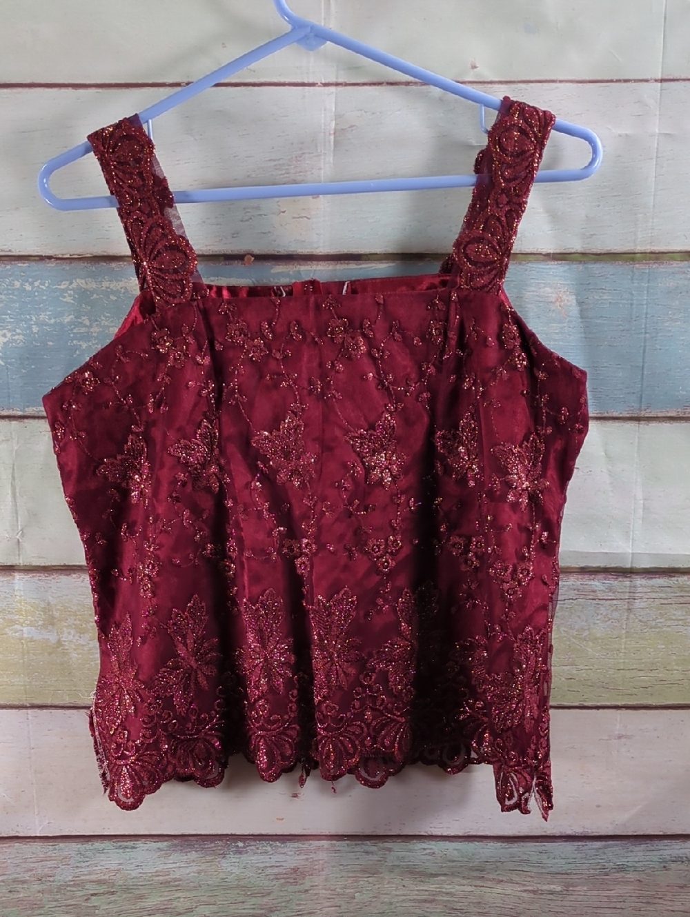 Hand Crafted Women's Embellished Burgundy Beaded Tank Top